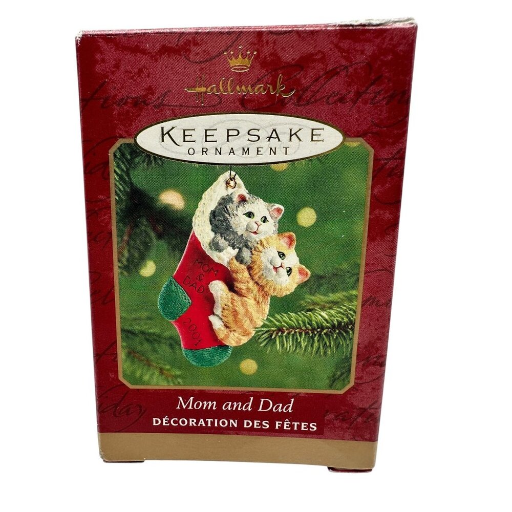 Hallmark Keepsake Ornament Mom & Dad Sculpted Cats In Stocking 2001 QX8462